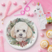 Assiettes En Carton Poodle Noël Wreath Festive Pup (Fête)