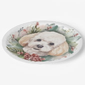 Assiettes En Carton Poodle Noël Wreath Festive Pup (Angle)