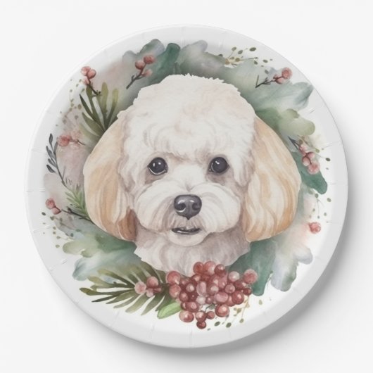Assiettes En Carton Poodle Noël Wreath Festive Pup (Devant)