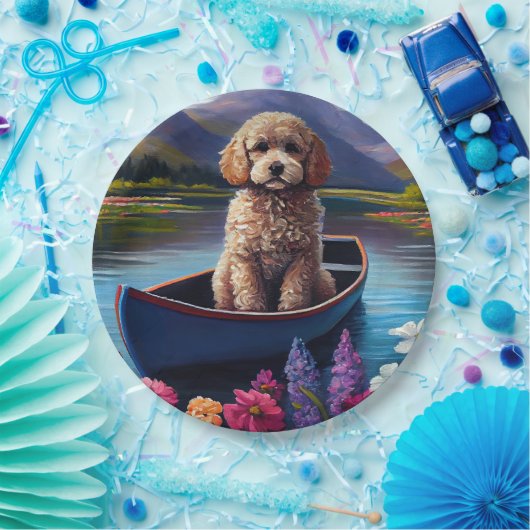Assiettes En Carton Poodle sur une pagaie : une aventure Pittoresque (Fête)