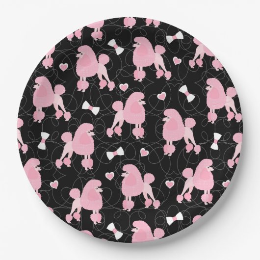 Assiettes En Carton Poodles roses et vaches Motif noir (Devant)