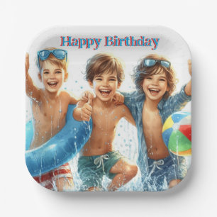 Assiettes En Carton Pool Party Boys Anniversaire Plaque de papier