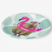 Assiettes En Carton Pool Party Cute Capybara Avec Flotte Flamant rose  (Angle)