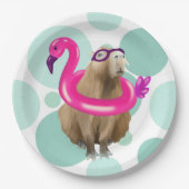 Assiettes En Carton Pool Party Cute Capybara Avec Flotte Flamant rose  (Devant)