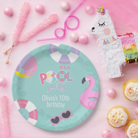 Assiettes En Carton Pool party Fille Anniversaire Plaque papier (Fête)