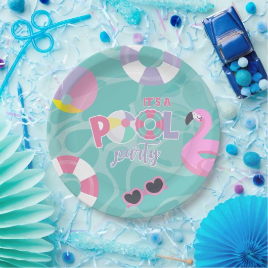 Assiettes En Carton Pool party Fille rose et violet Anniversaire (Fête)