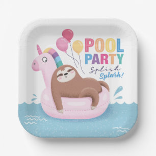Assiettes En Carton Pool Party mignonne Sloth été Anniversaire plaque