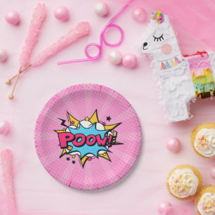 Assiettes En Carton Poow Comic Book Superhero Fille's Birthday