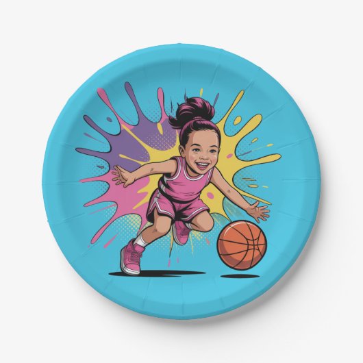 Assiettes En Carton Pop Art Girl Basketball Anniversaire Bash (Devant)