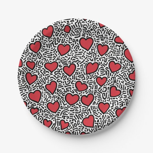 Assiettes En Carton Pop Art Heart Motif (Devant)