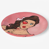 Assiettes En Carton Pop Art Lady Heart Lollipop (Angle)