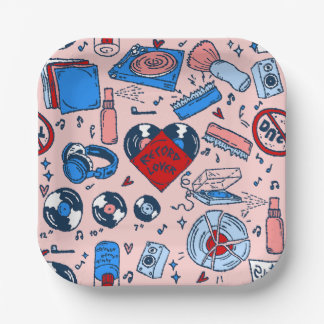 Assiettes En Carton pop art record music lover vintage heart pink