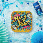 Assiettes En Carton Pop Art Style Bonne année (Fête)