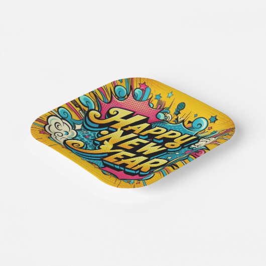 Assiettes En Carton Pop Art Style Bonne année (Angulaire)