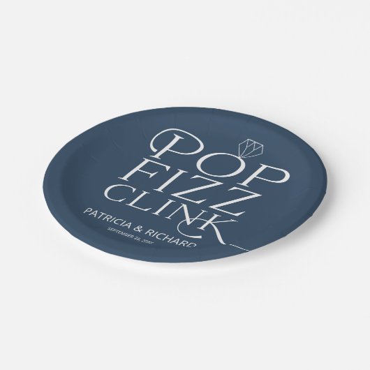 Assiettes En Carton Pop Fizz Clink Engagement Party Blue (Angle)