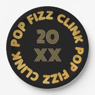Assiettes En Carton Pop Fizz Clink Typographie moderne Réveillon du No