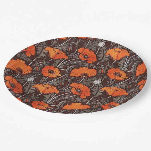 Assiettes En Carton POPIES ROUGES EN FLEAU DE Pavot BLANC NOIR (Angle)