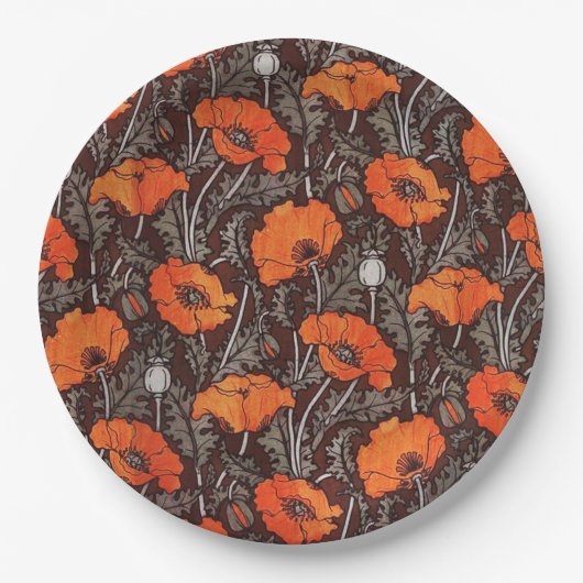 Assiettes En Carton POPIES ROUGES EN FLEAU DE Pavot BLANC NOIR (Devant)