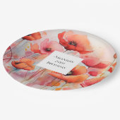 Assiettes En Carton Poppies d'aquarelle rouge dans un champ Anniversai (Angle)