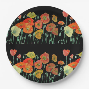 Assiettes En Carton Poppies de pavot jaune orangé à fleurs Florales