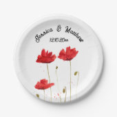 Assiettes En Carton Poppies Pavot Rouge floral Aquarelle Mariages (Devant)