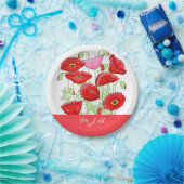 Assiettes En Carton Poppies roses rouges Art Personnalisé Monogramme p (Fête)