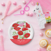 Assiettes En Carton Poppies roses rouges Art Personnalisé Monogramme p (Fête)