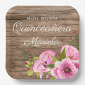 Assiettes En Carton Poppies roses rustiques pour Quinceañera (Recto)