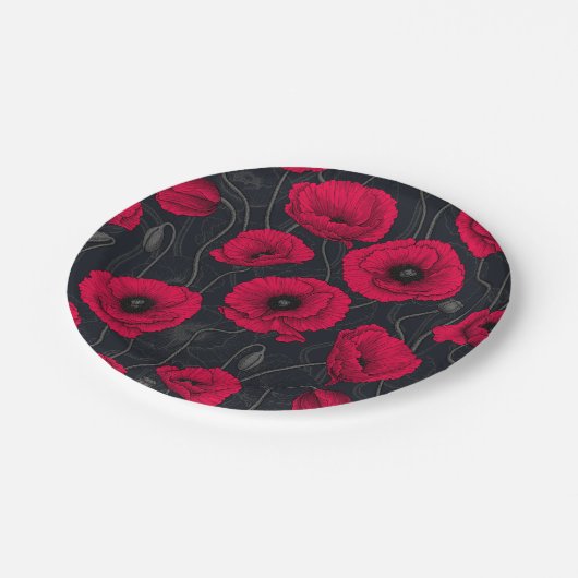 Assiettes En Carton Poppies rouges (Angle)
