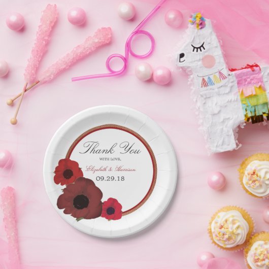 Assiettes En Carton Poppies rouges et Mariage de Burlap (Fête)