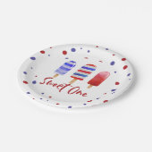 Assiettes En Carton Pops de glace sucré un rouge blanc bleu 1er annive (Angle)