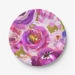 Assiettes En Carton Pops De Rose Violet Or Moderne Floral Chic Tendanc