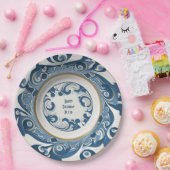 Assiettes En Carton Porcelaine bleu et blanc Art déco personnalisée (Fête)
