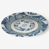 Assiettes En Carton Porcelaine bleu et blanc Art déco personnalisée (Angle)