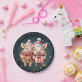 Assiettes En Carton Porcs de Noël vintage (Fête)