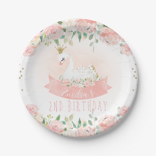Assiettes En Carton Porte en papier rose Floral Swan Princess Annivers (Devant)