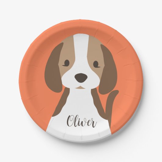 Assiettes En Carton Portrait de chien marron et blanc mignon (Devant)