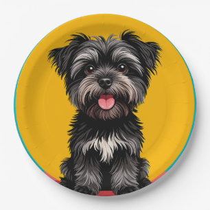 Assiettes En Carton Portrait de chiot terrier noir et gris joueur