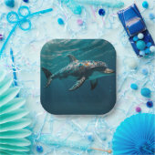 Assiettes En Carton Portrait de dauphin sous-marin bleu océan (Fête)