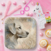 Assiettes En Carton Portrait de peinture caustique d'un Golden Retriev (Fête)