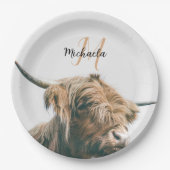 Assiettes En Carton Portrait de vache Highland nom personnalisé monogr (Devant)