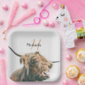 Assiettes En Carton Portrait de vache Highland nom personnalisé monogr (Fête)