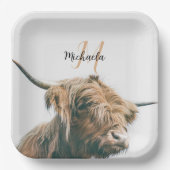 Assiettes En Carton Portrait de vache Highland nom personnalisé monogr (Recto)