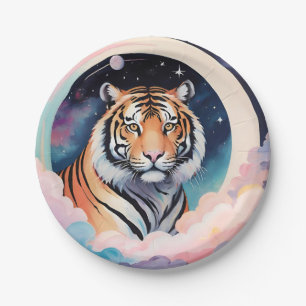 Assiettes En Carton Portrait d'un tigre dans l'espace