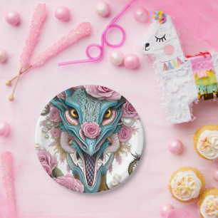 Assiettes En Carton Portrait d'une belle tête de dragon rose lunatique