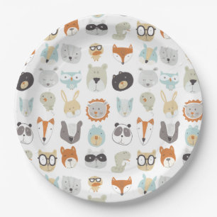 Assiettes En Carton Portraits animaux mignons amicaux des visages