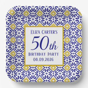 Assiettes En Carton Portugais Carreaux Bleu 50e anniversaire Méditerra