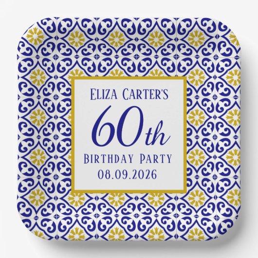 Assiettes En Carton Portugais Carreaux Bleu 60e anniversaire Méditerra (Recto)