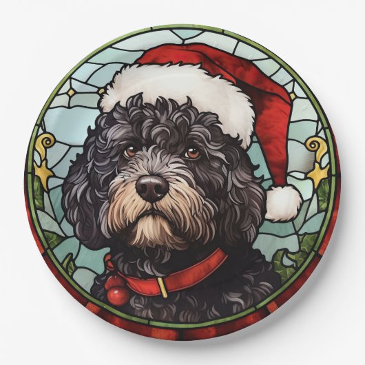 Assiettes En Carton Portugais de l'eau Chien en verre tendu Noël (Devant)