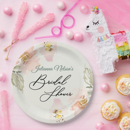 Assiettes En Carton Poser des plaques de papier floral aquarelle (Fête)